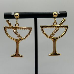 Gold & Pearl Cocktail Glass Earrings